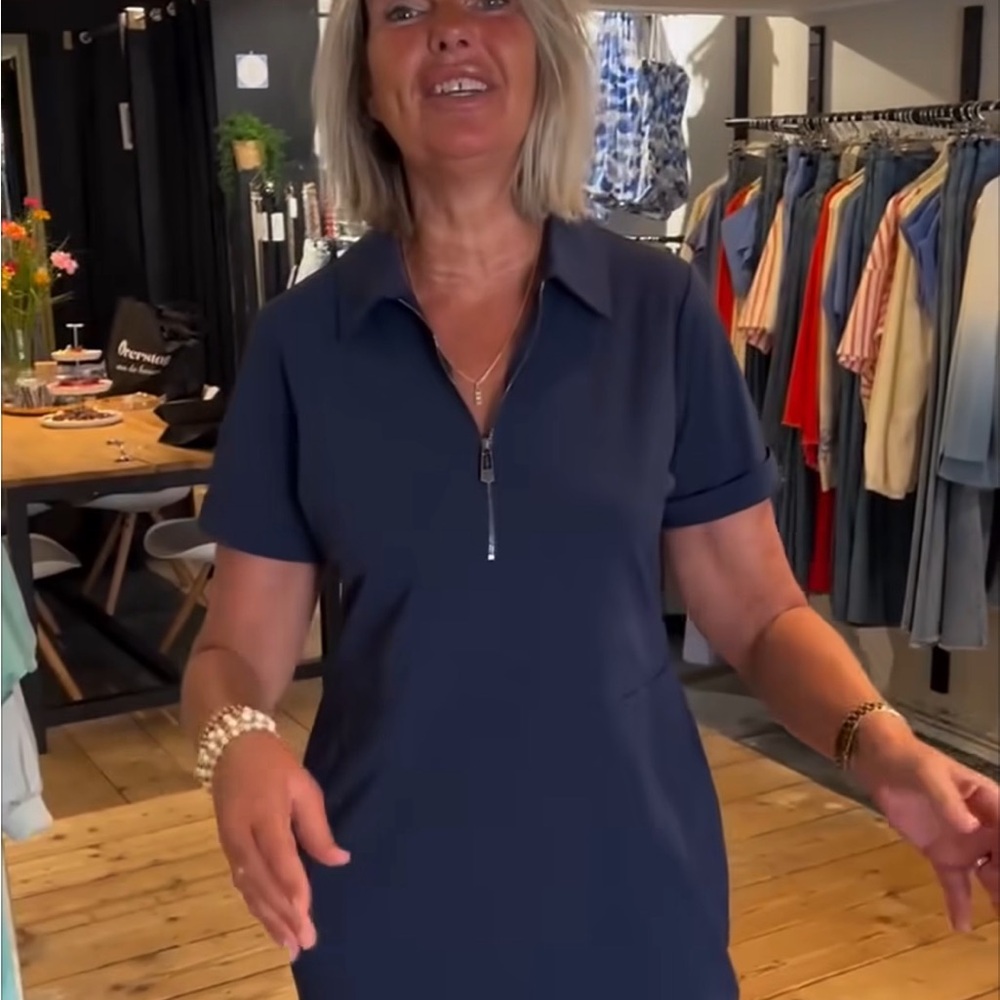 Classic Navy Women's Zip Polo Dress with pockets
